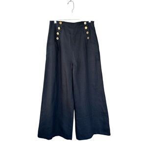 Zimmermann Black Sailor Wide Leg Pants Size 1 Gold Buttons Fully Lined